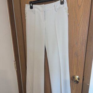 NWT LOFT Stretch Pleated Straight Leg Cream Dress Pants w/Button Accents-0